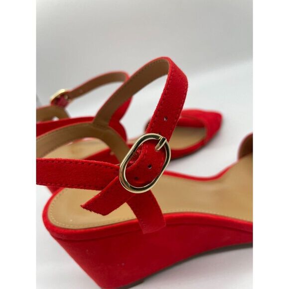 J.Crew Wedge Sandals Belvedere Red Womens Sz 9.5 Open Toe Buckle - Picture 8 of 12